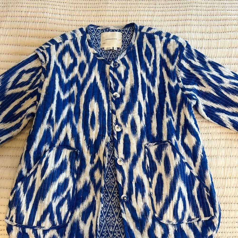 Blue and White Quilted Anthropologie Cotton Jacket S/XS